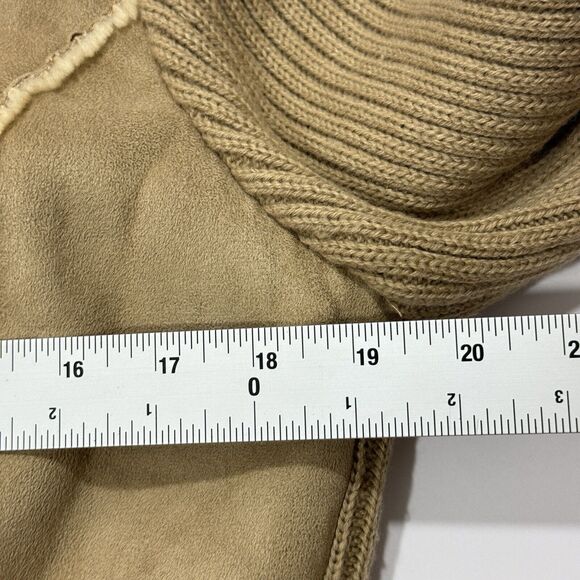 Woman's Say What Faux Fur Zip-up Button Tan Brown Petite Jacket Size Large Hood - Picture 9 of 9